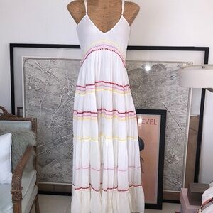 CAROLINA K Elegant White Maxi Dress with Colorful Accents Size M